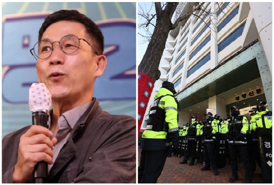 18일 오전 경찰들이 국가정보원 압수수색이 이루어지고 있는 서울 중구 전국민주노동조합총연맹(이하 민주노총) 서울 사무실 앞 통행을 통제하고 있다. <연합뉴스>